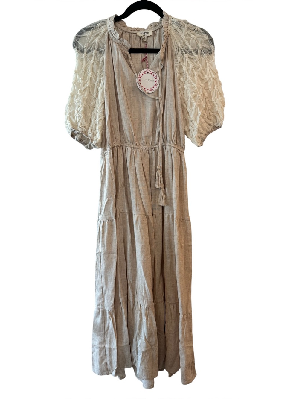 NWT Umgee Cream Puff-Sleeve Tiered Maxi Dress